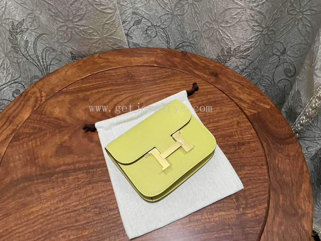 Handmade Hermes Constance Slim Wallet Belt Bag In Epsom Calfskin Yellow