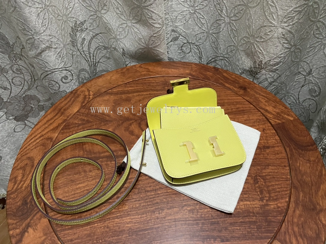 Handmade Hermes Constance Slim Wallet Belt Bag In Epsom Calfskin Yellow