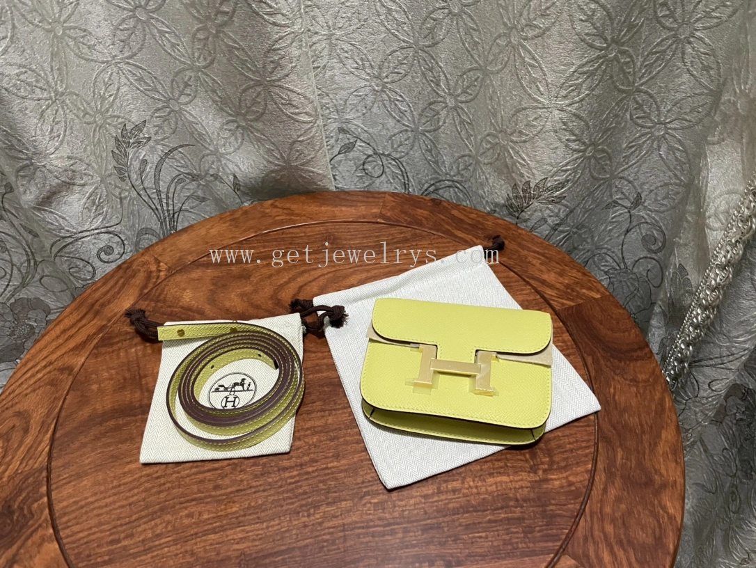 Handmade Hermes Constance Slim Wallet Belt Bag In Epsom Calfskin Yellow