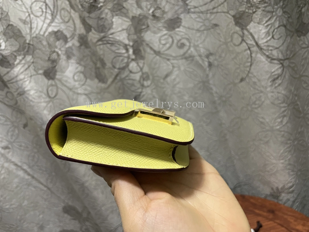 Handmade Hermes Constance Slim Wallet Belt Bag In Epsom Calfskin Yellow