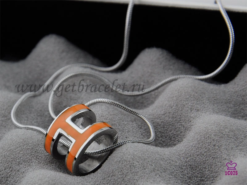 Hermes 3D Pop “H” logo Snake Bone Orange Necklace in White Gold