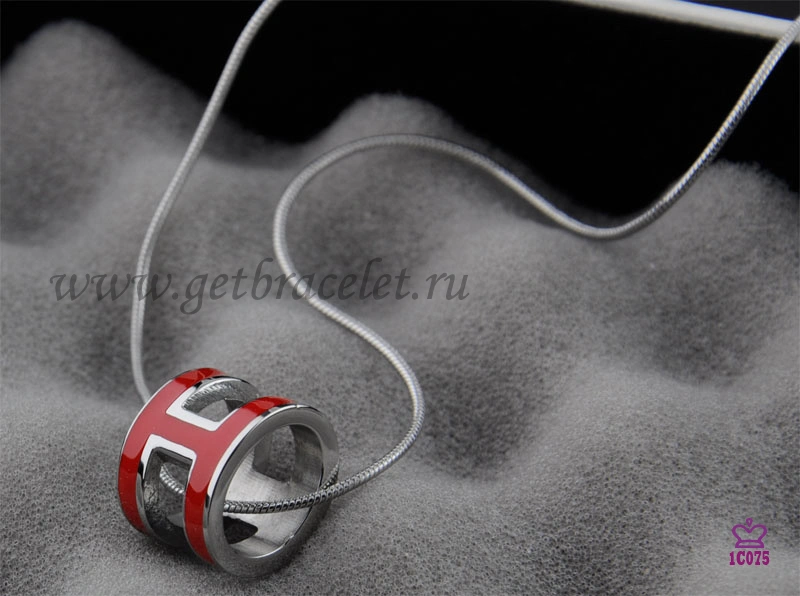 Hermes 3D Pop “H” logo Snake Bone Red Necklace in White Gold