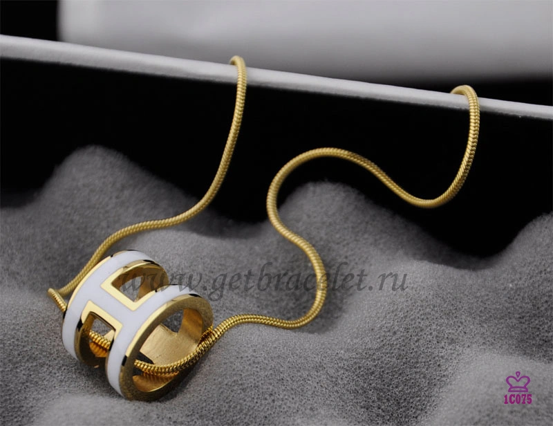 Hermes 3D Pop “H” logo Snake Bone White Necklace in Yellow Gold