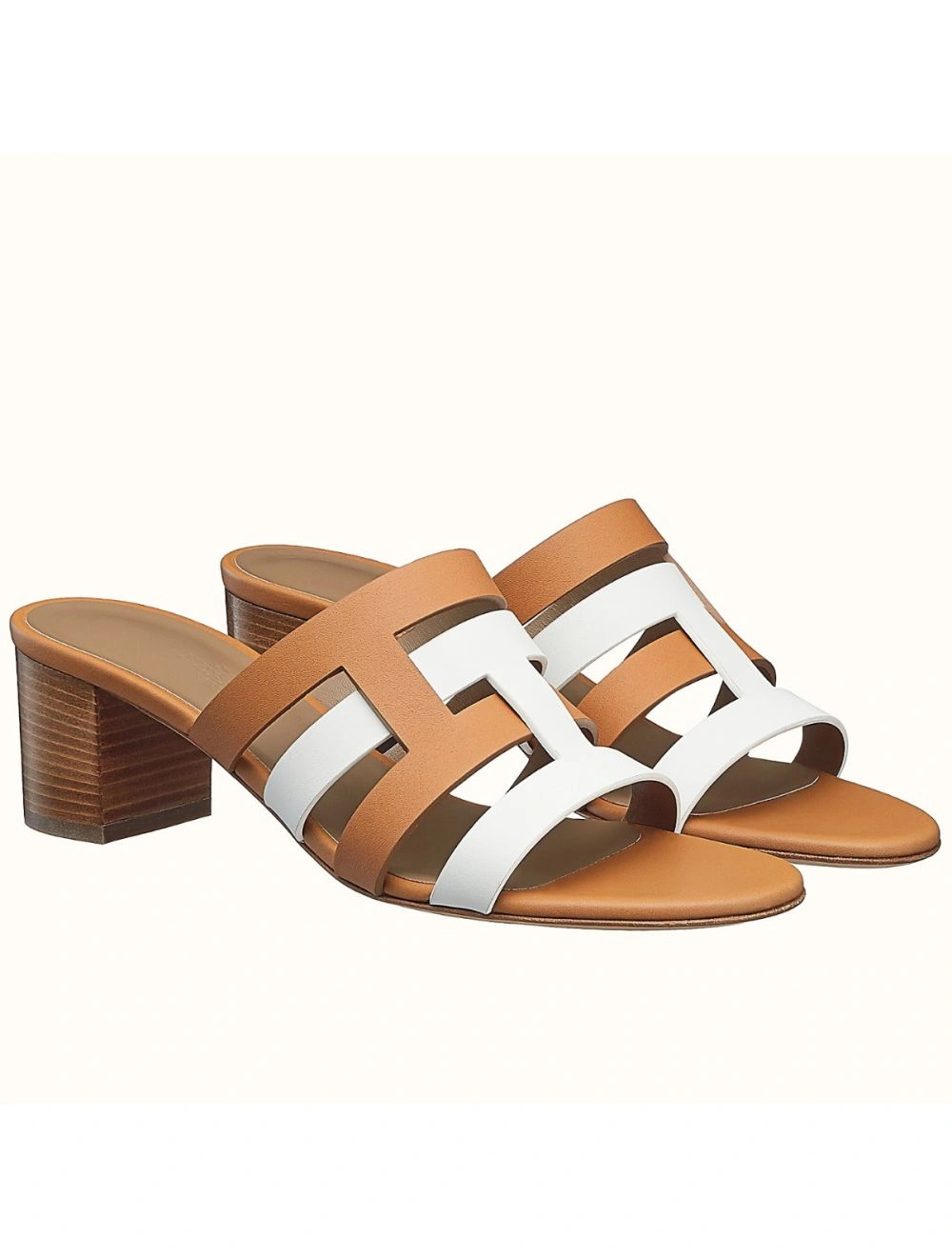 Hermes Amica 5mm Sandals In Brown White Calfskin