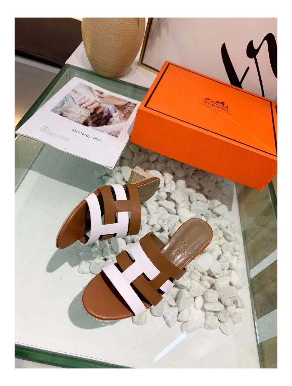 Hermes Amica 5mm Sandals In Brown White Calfskin