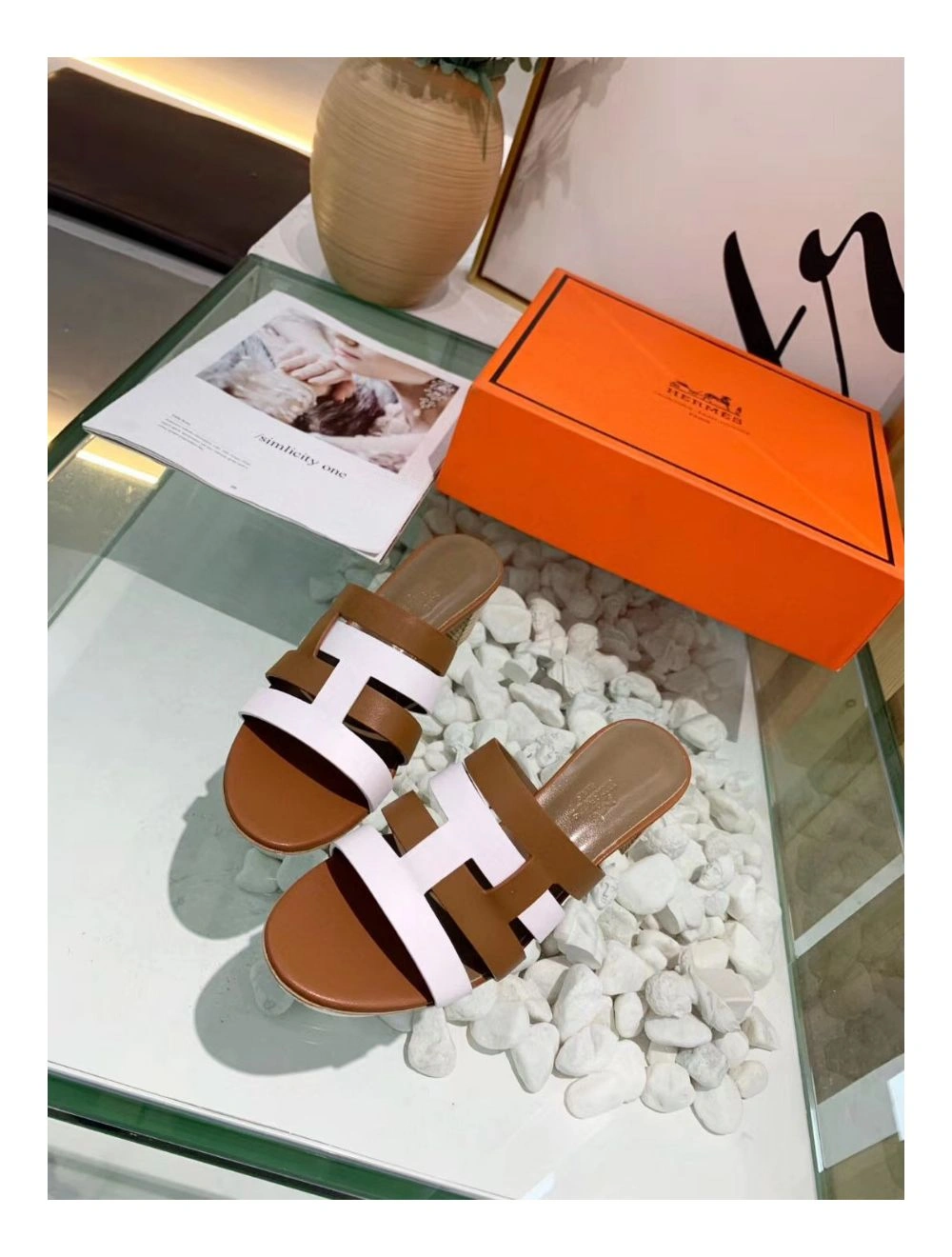 Hermes Amica 5mm Sandals In Brown White Calfskin