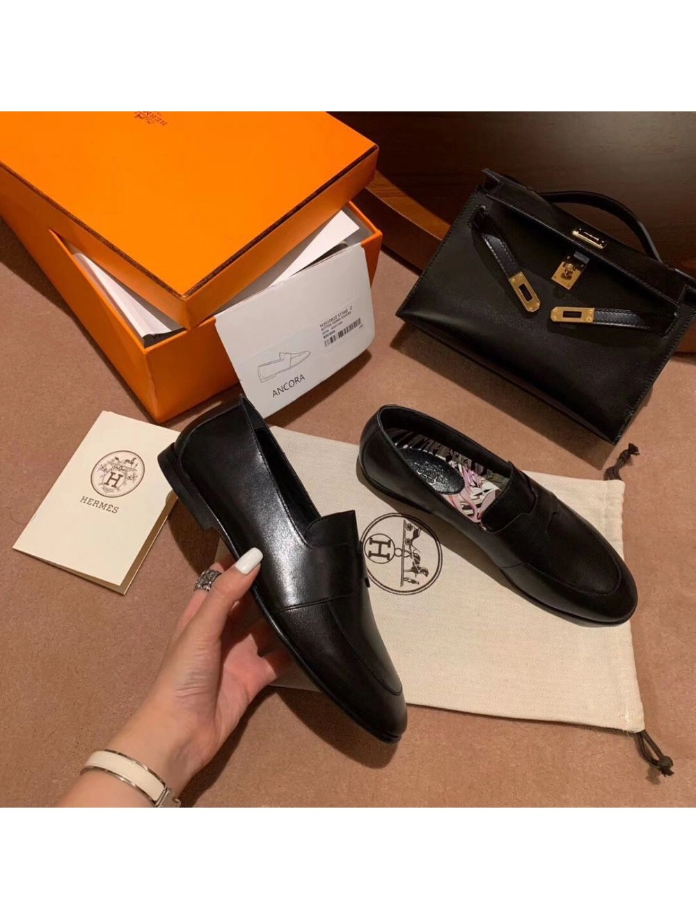 Hermes Ancora Loafers In Black Goatskin