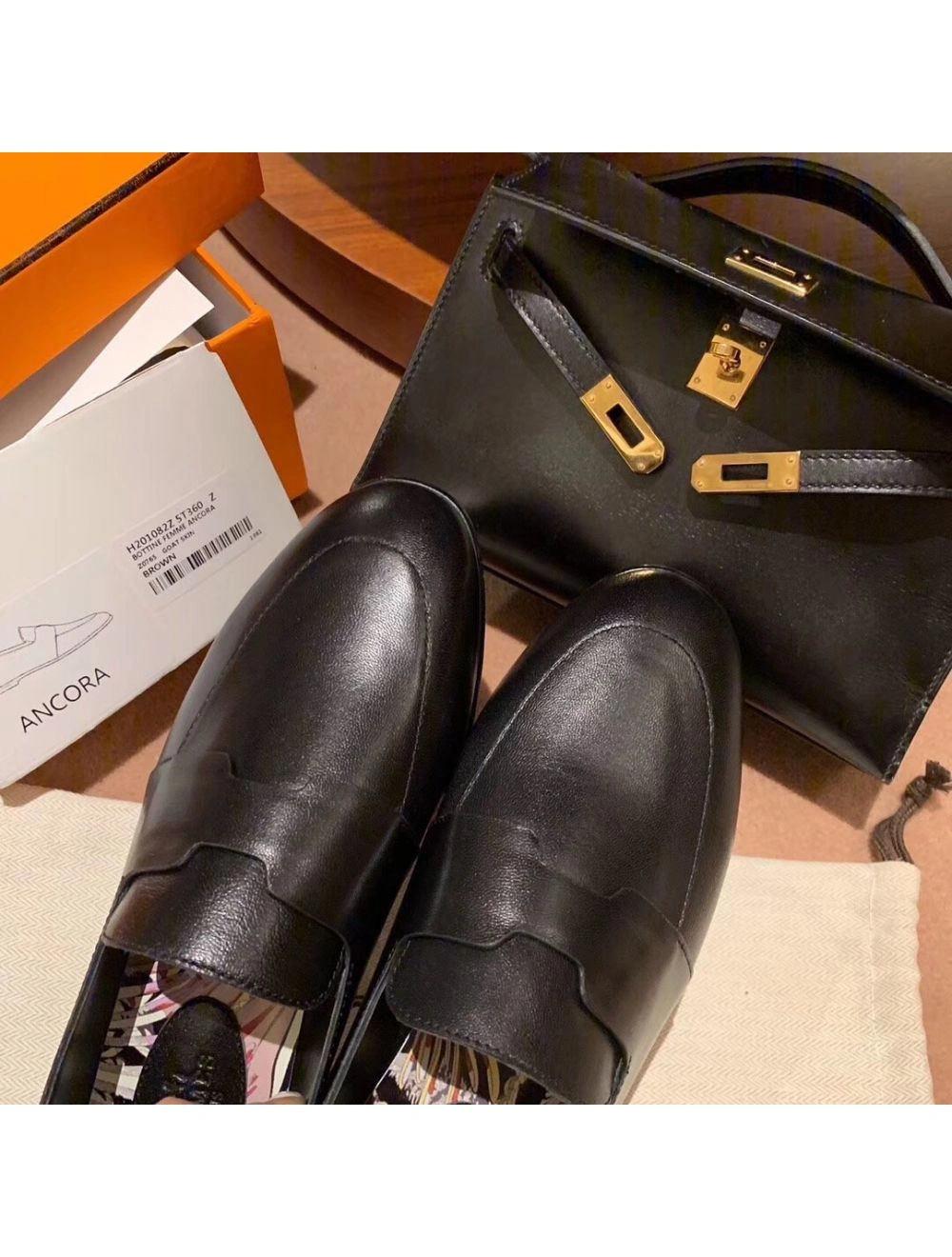 Hermes Ancora Loafers In Black Goatskin