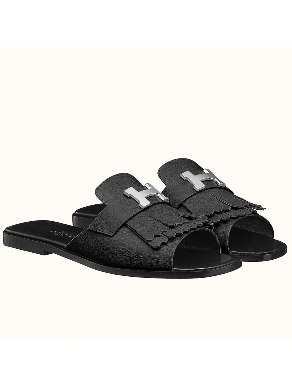Hermes Auteuil Sandals In Black Calfskin