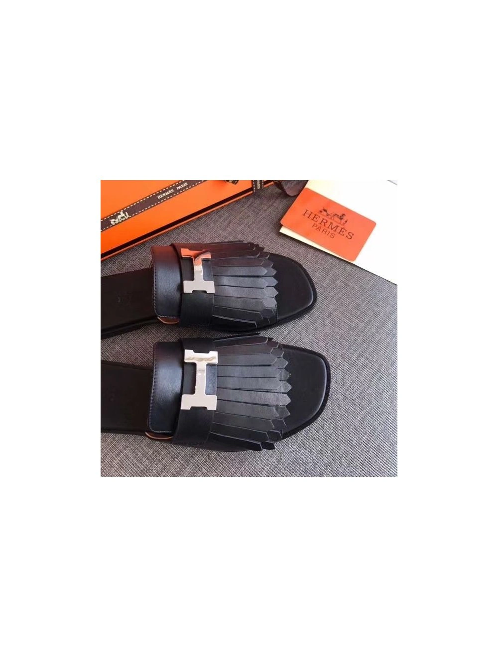 Hermes Auteuil Sandals In Black Calfskin