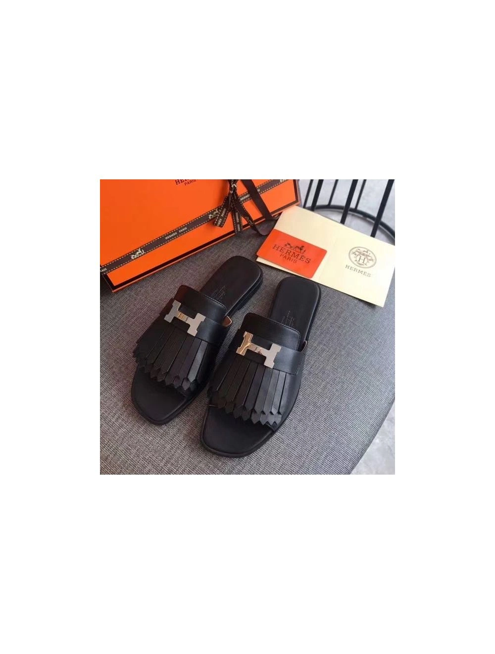 Hermes Auteuil Sandals In Black Calfskin