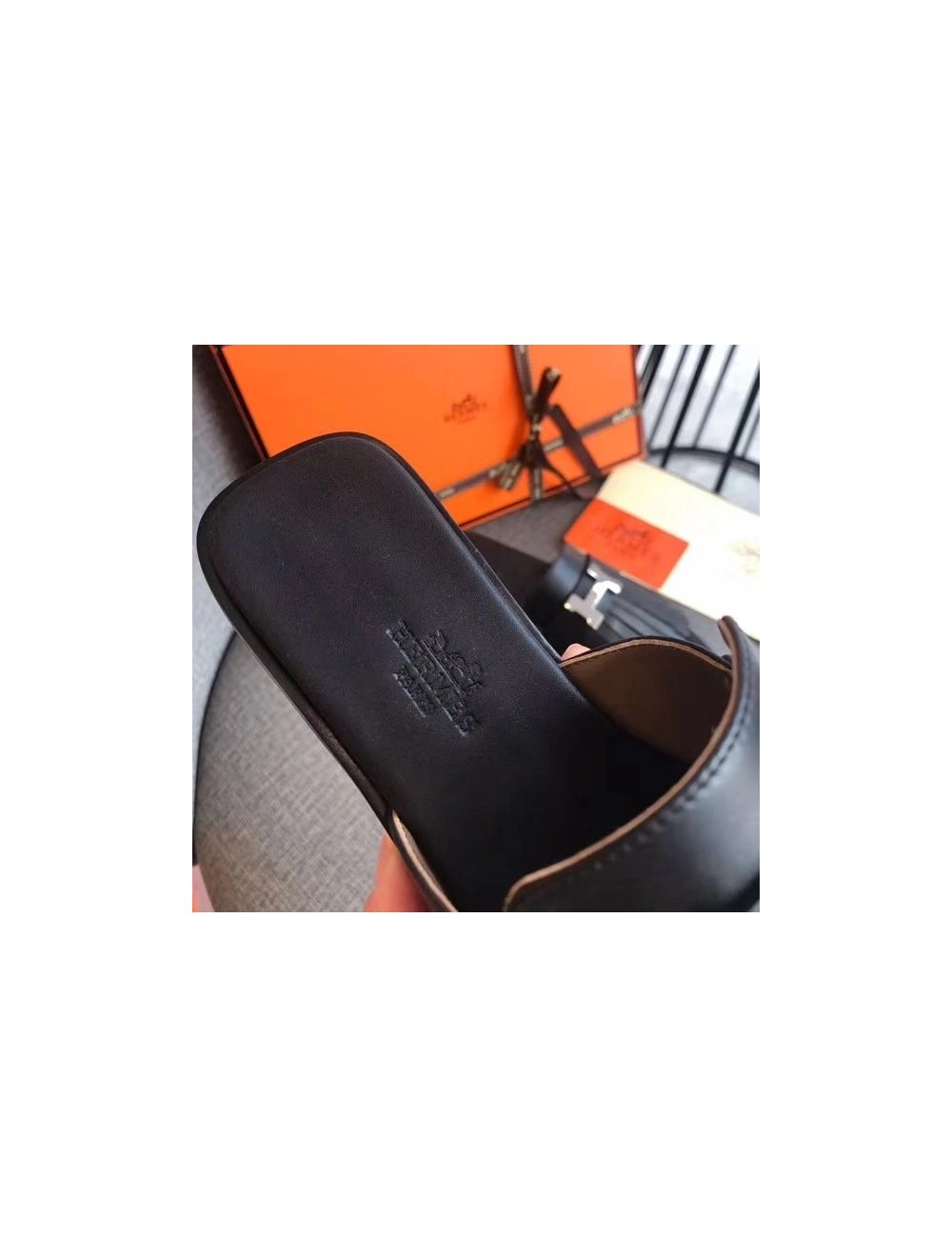 Hermes Auteuil Sandals In Black Calfskin