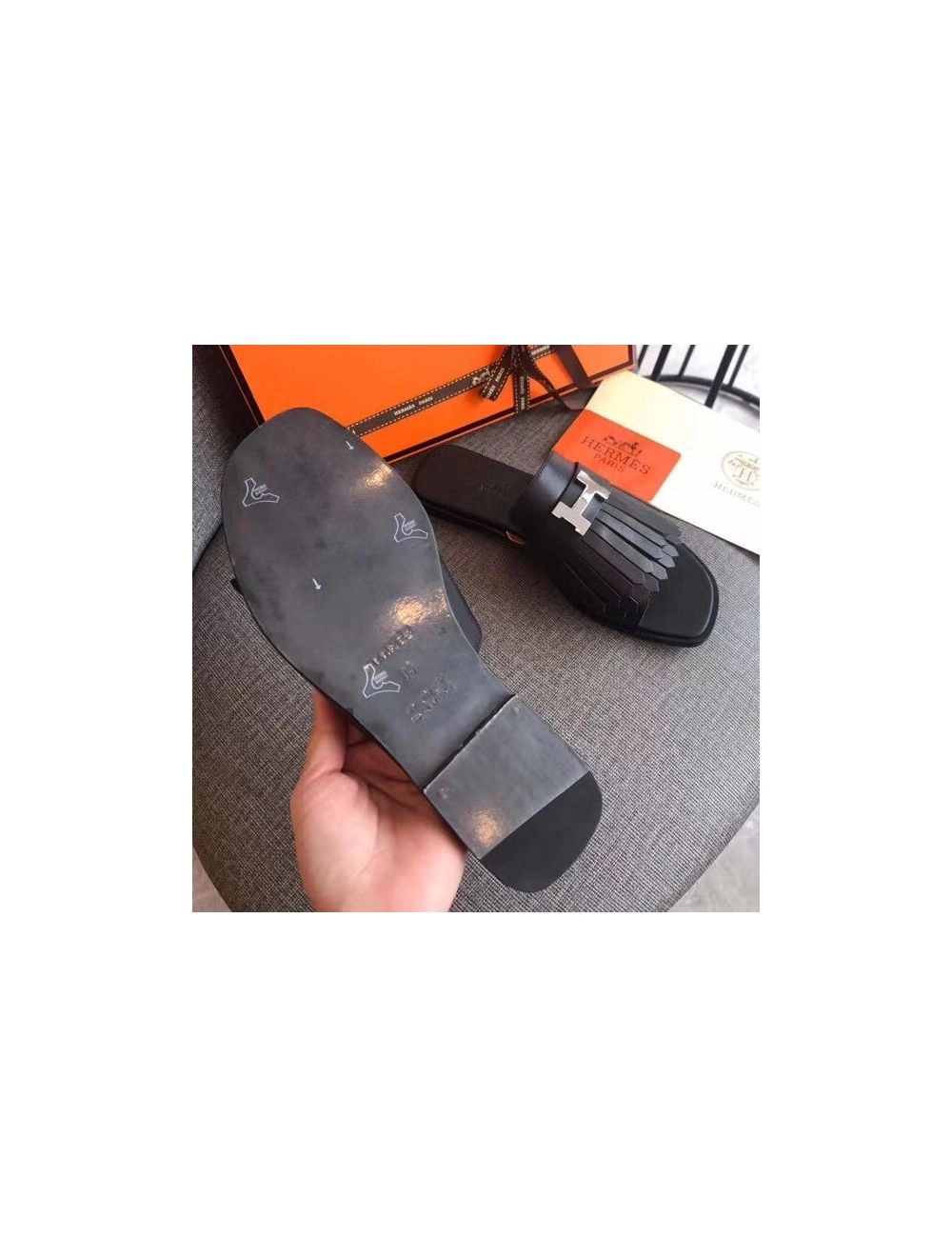 Hermes Auteuil Sandals In Black Calfskin