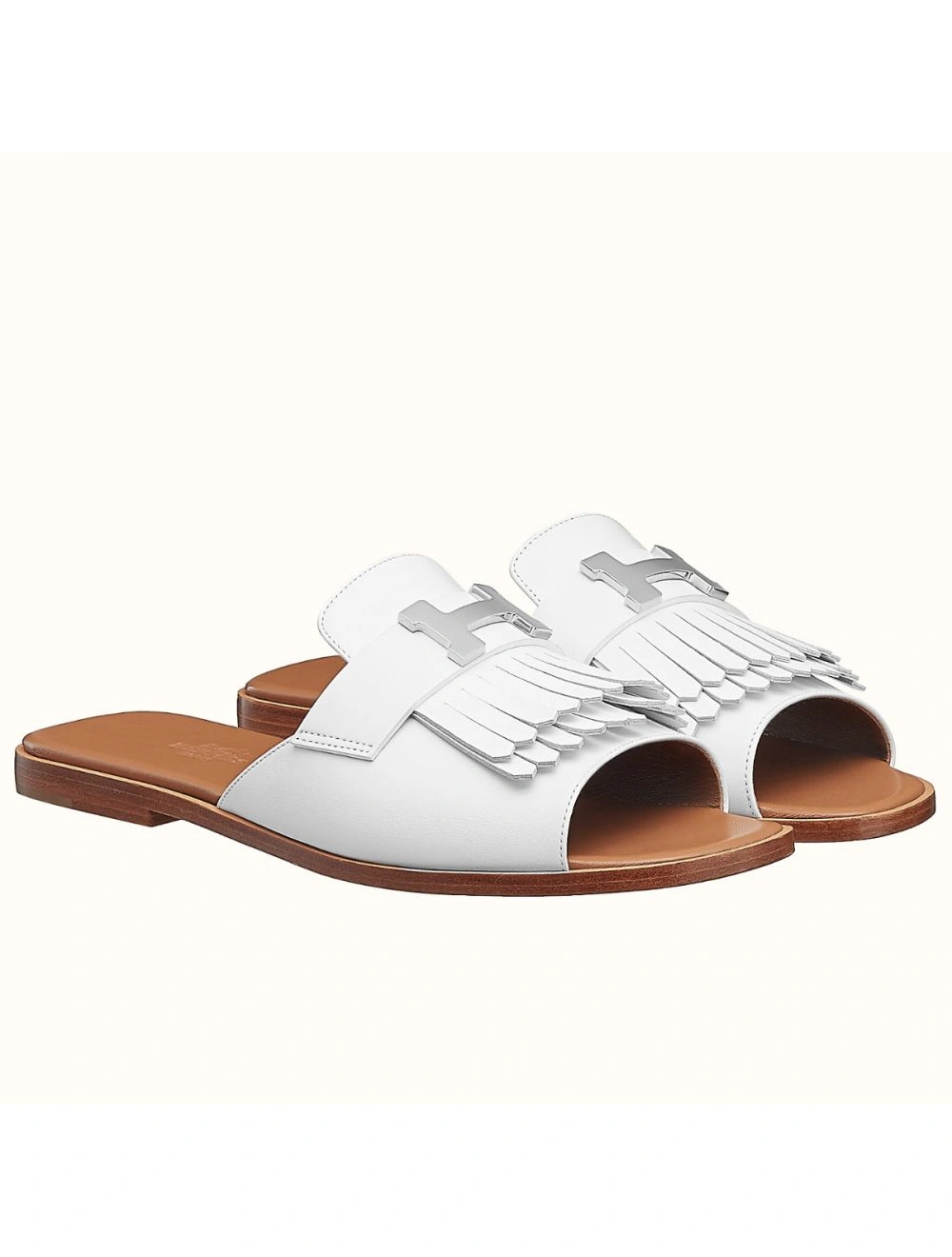 Hermes Auteuil Sandals In White Calfskin