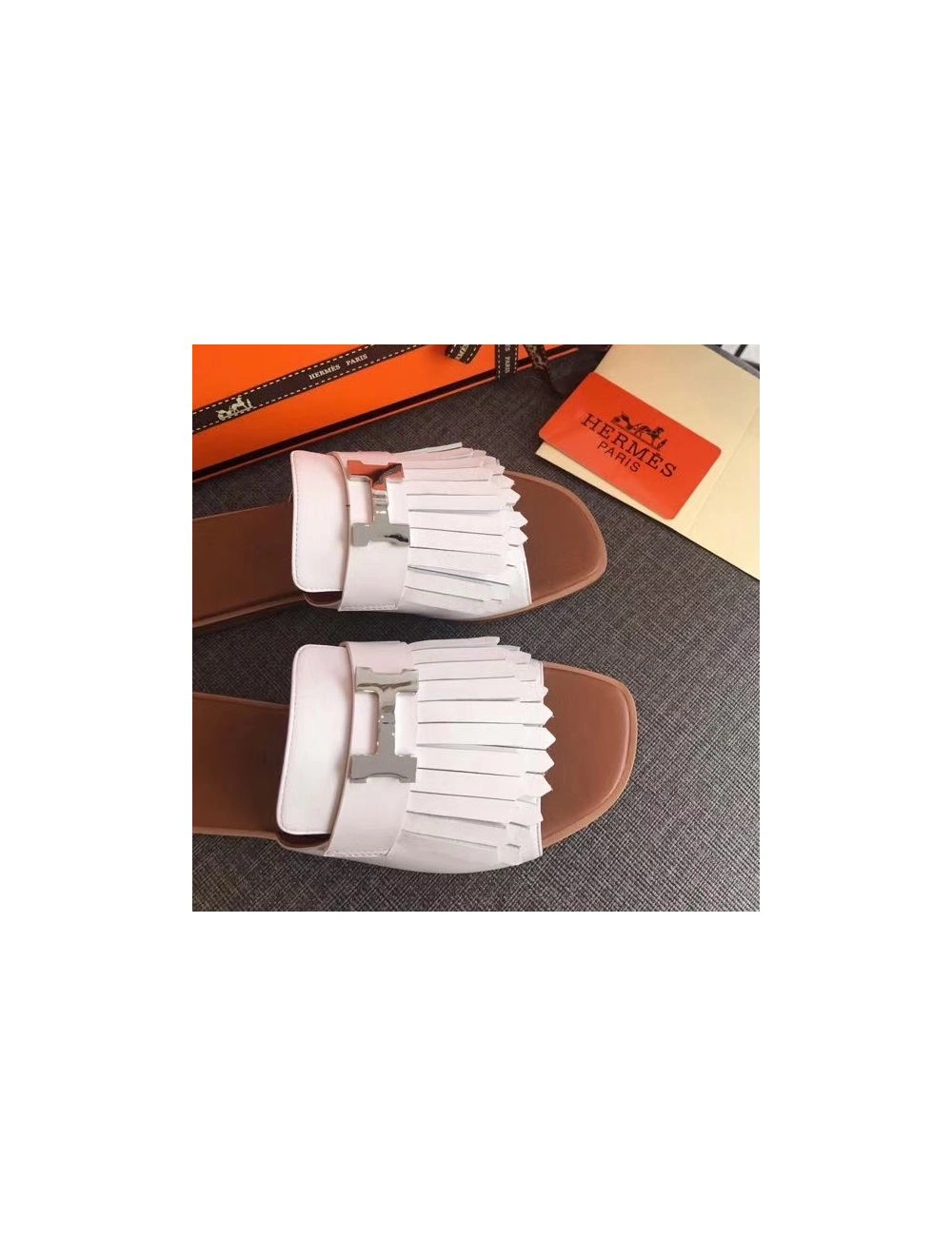 Hermes Auteuil Sandals In White Calfskin