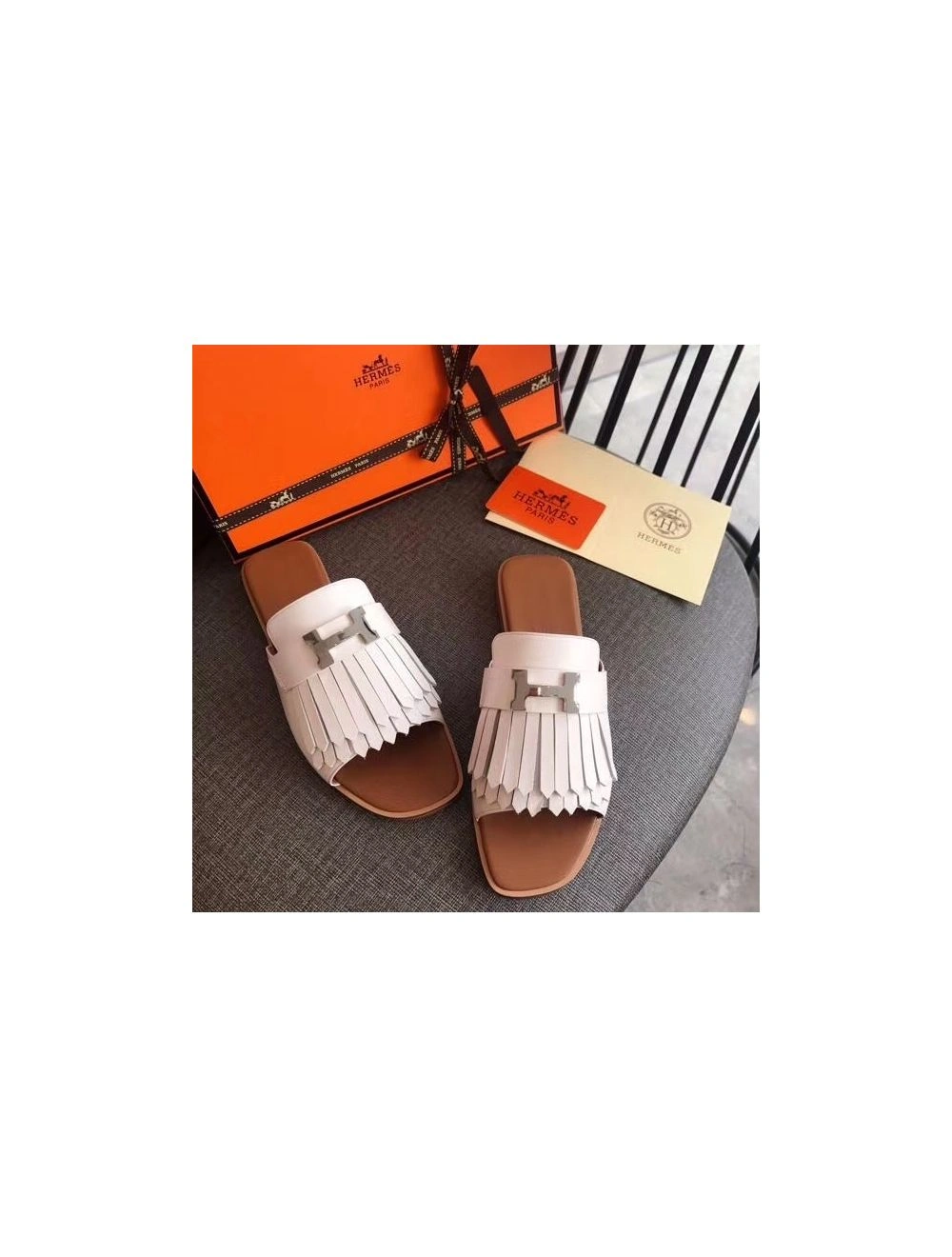 Hermes Auteuil Sandals In White Calfskin