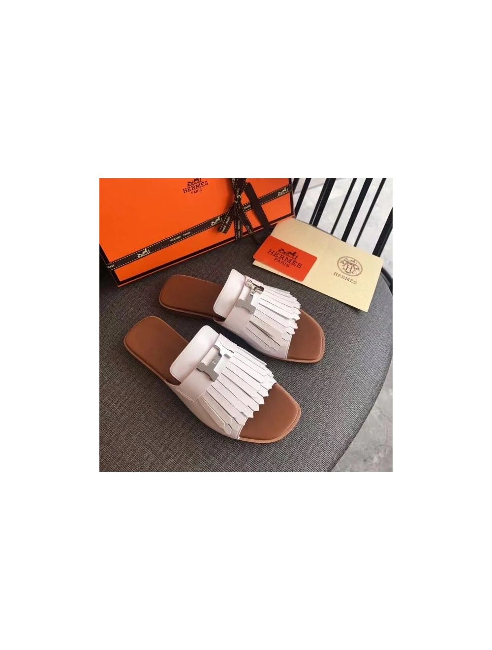 Hermes Auteuil Sandals In White Calfskin