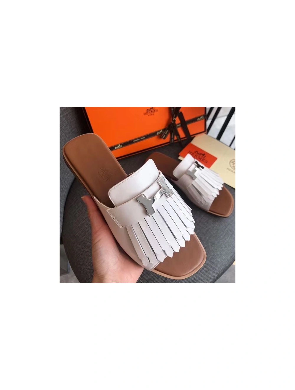 Hermes Auteuil Sandals In White Calfskin