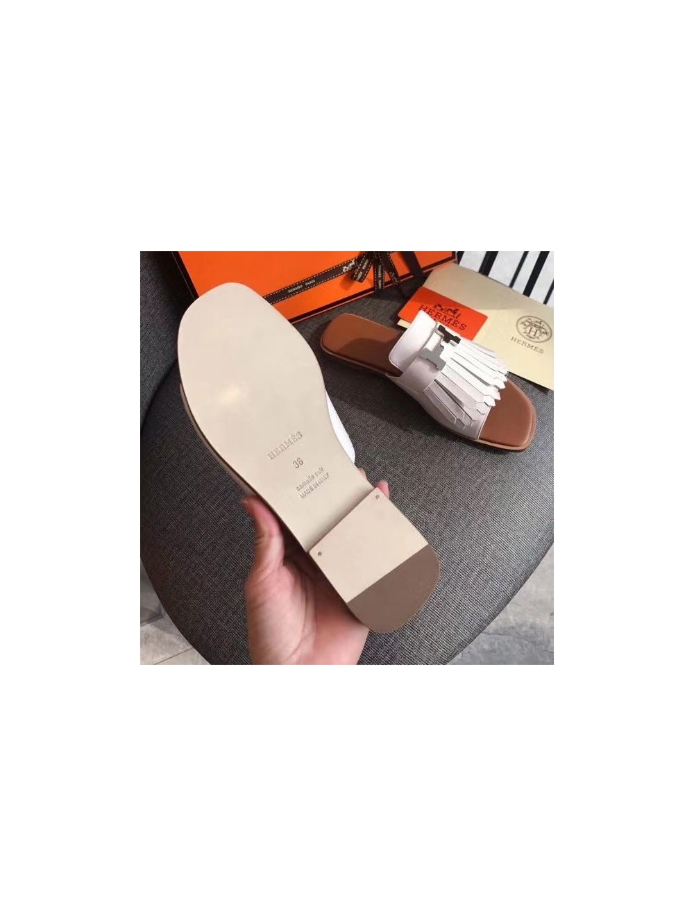 Hermes Auteuil Sandals In White Calfskin