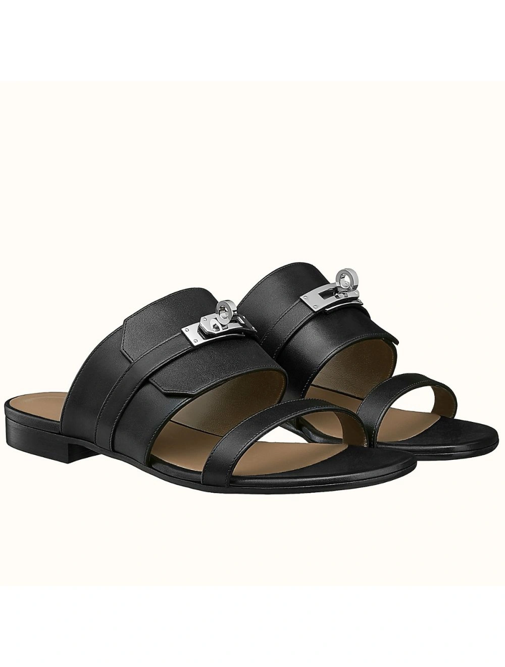 Hermes Avenue Sandals In Black Calfskin