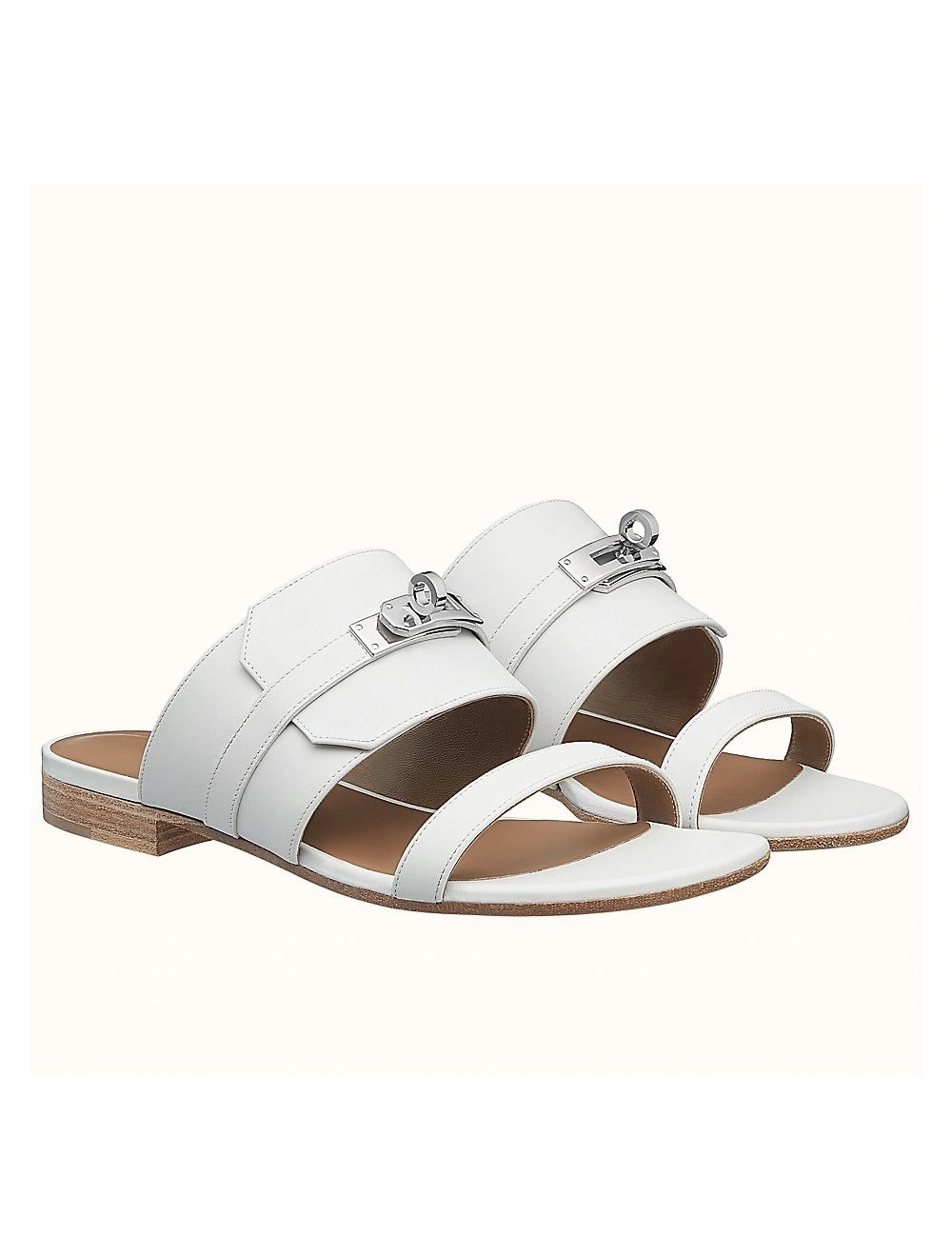 Hermes Avenue Sandals In White Calfskin
