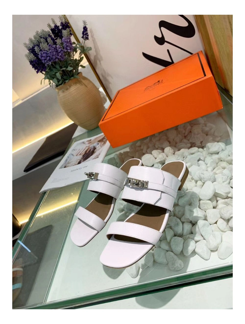 Hermes Avenue Sandals In White Calfskin