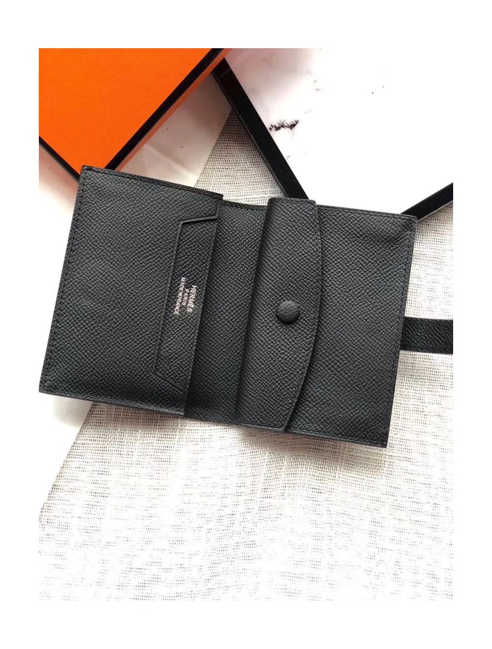 Hermes Bearn Mini Wallet In Black Epsom Leather