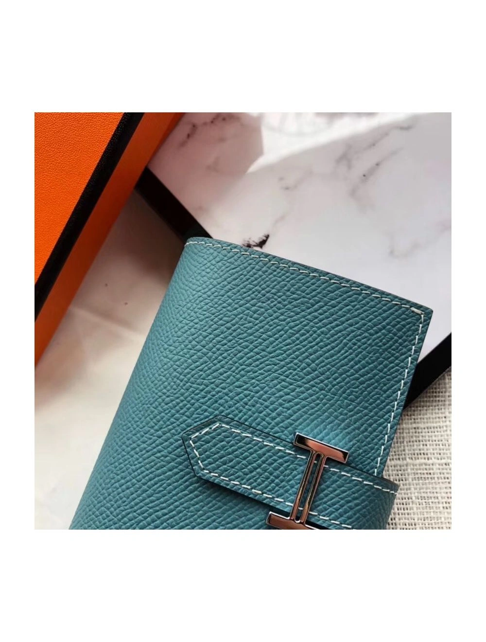 Hermes Bearn Mini Wallet In Blue Jean Epsom Leather