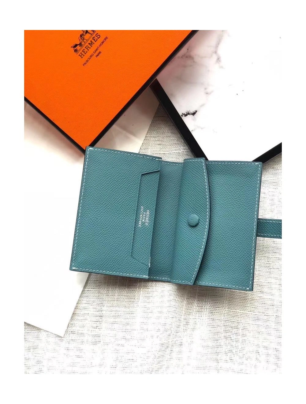 Hermes Bearn Mini Wallet In Blue Jean Epsom Leather