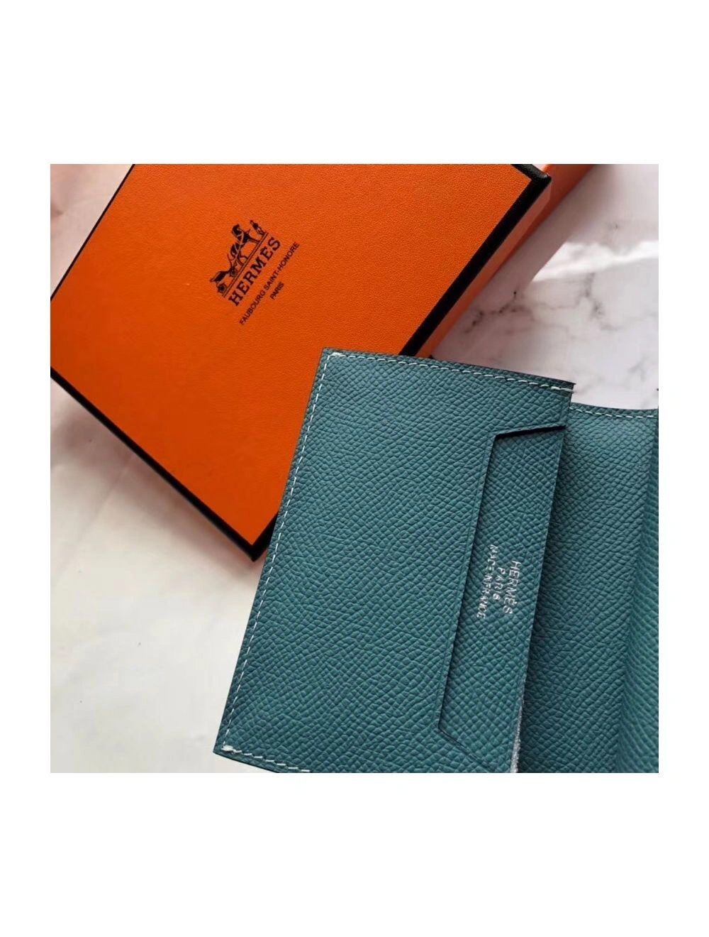Hermes Bearn Mini Wallet In Blue Jean Epsom Leather