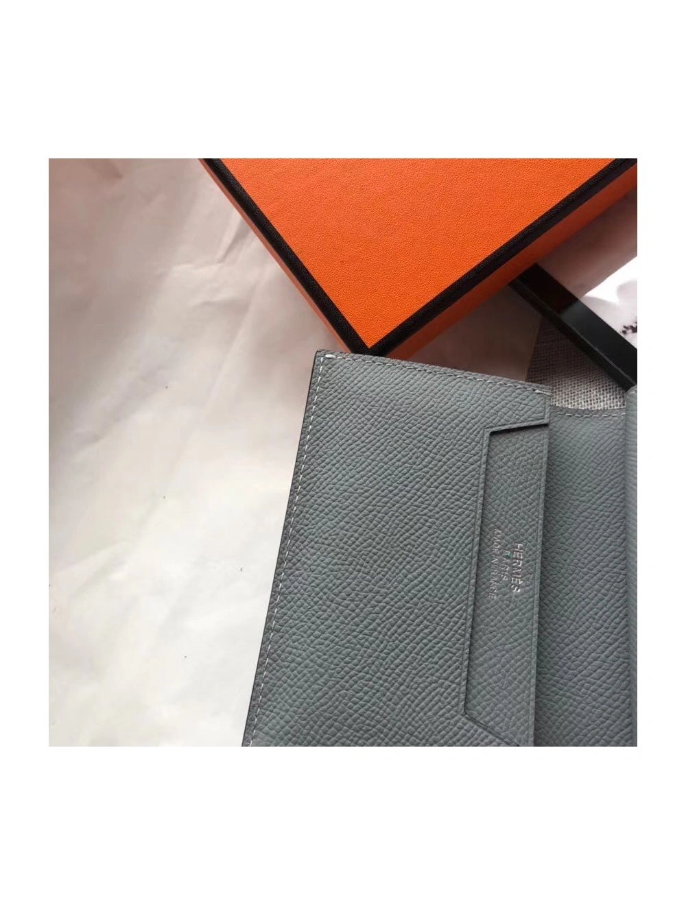 Hermes Bearn Mini Wallet In Blue Lin Epsom Leather