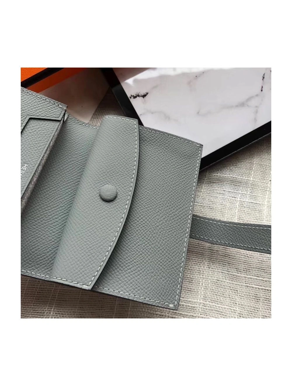 Hermes Bearn Mini Wallet In Blue Lin Epsom Leather