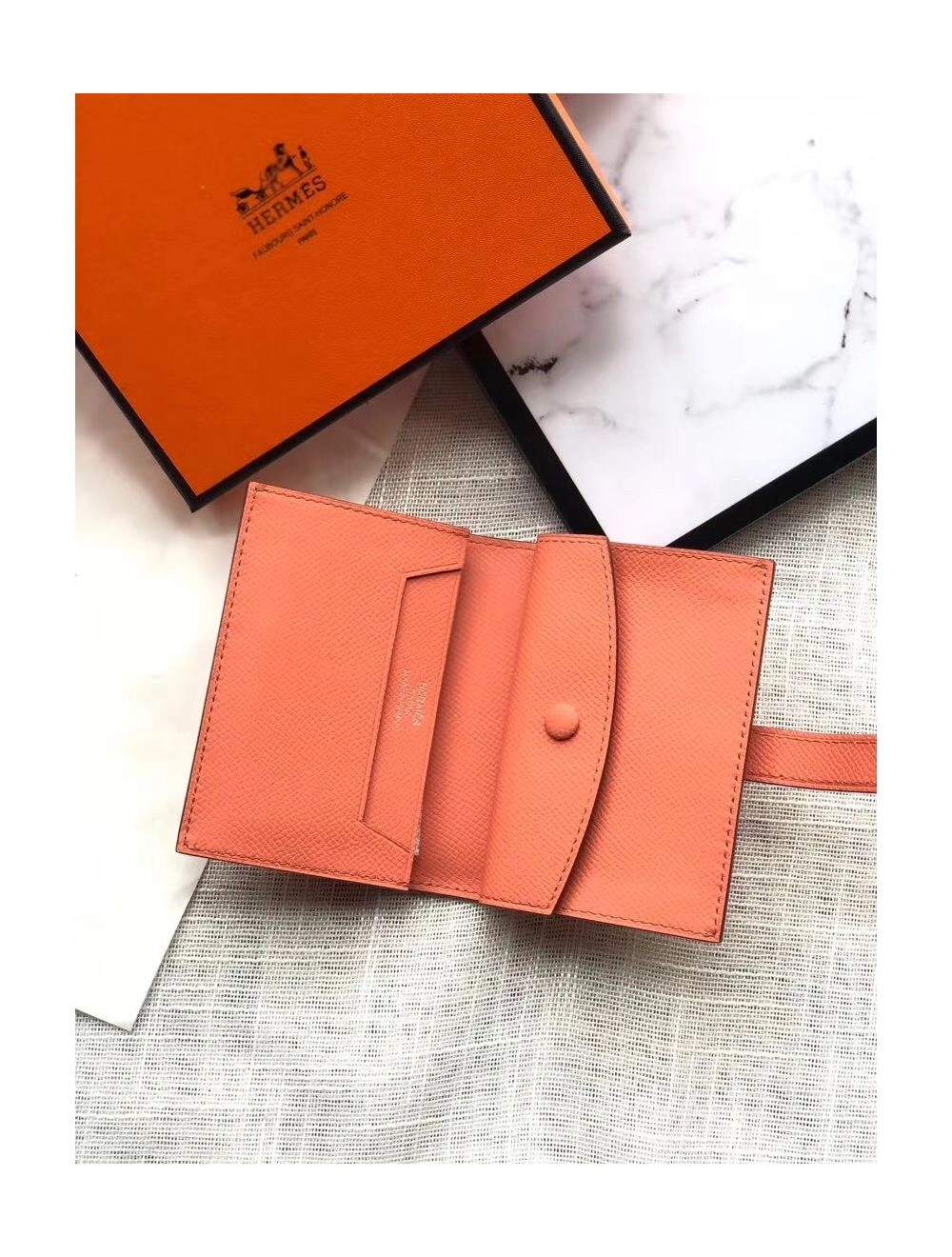 Hermes Bearn Mini Wallet In Crevette Epsom Leather