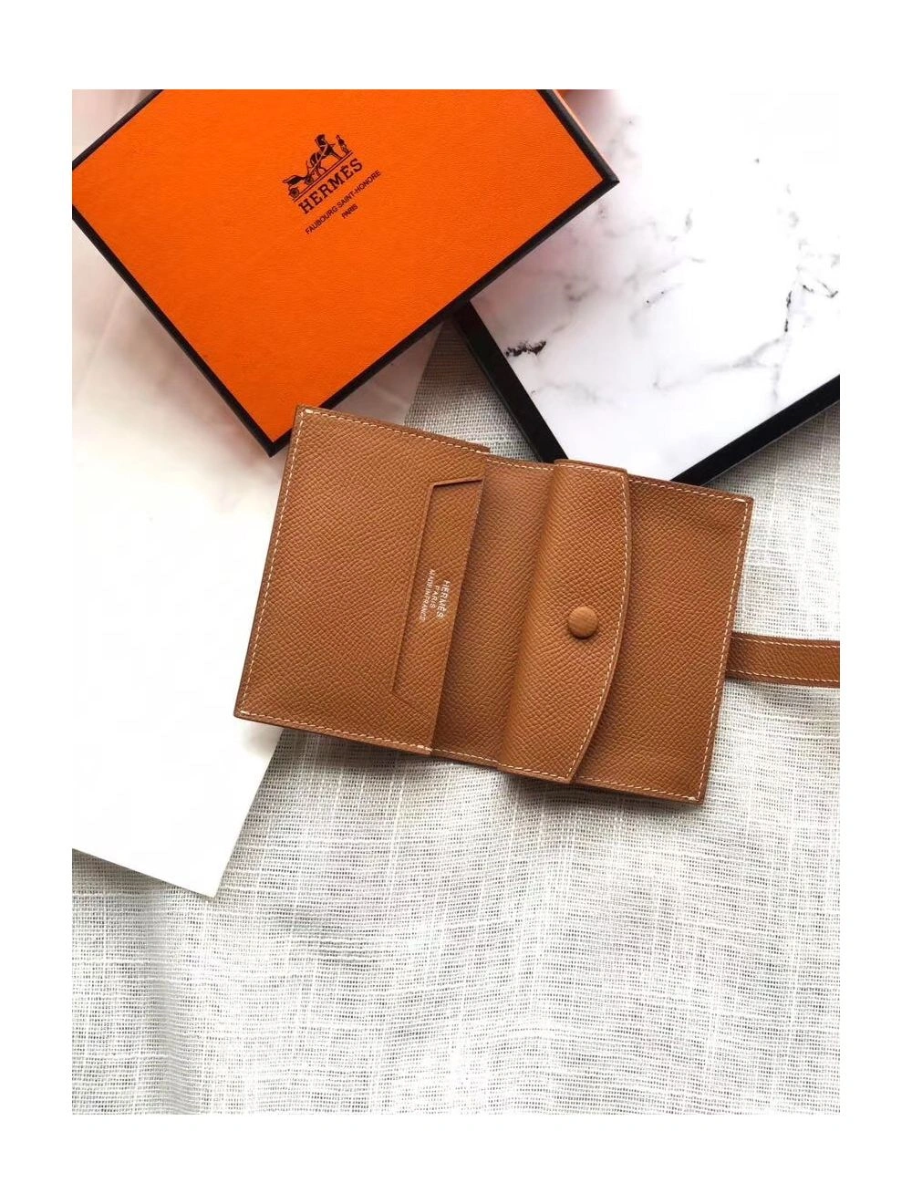 Hermes Bearn Mini Wallet In Gold Epsom Leather