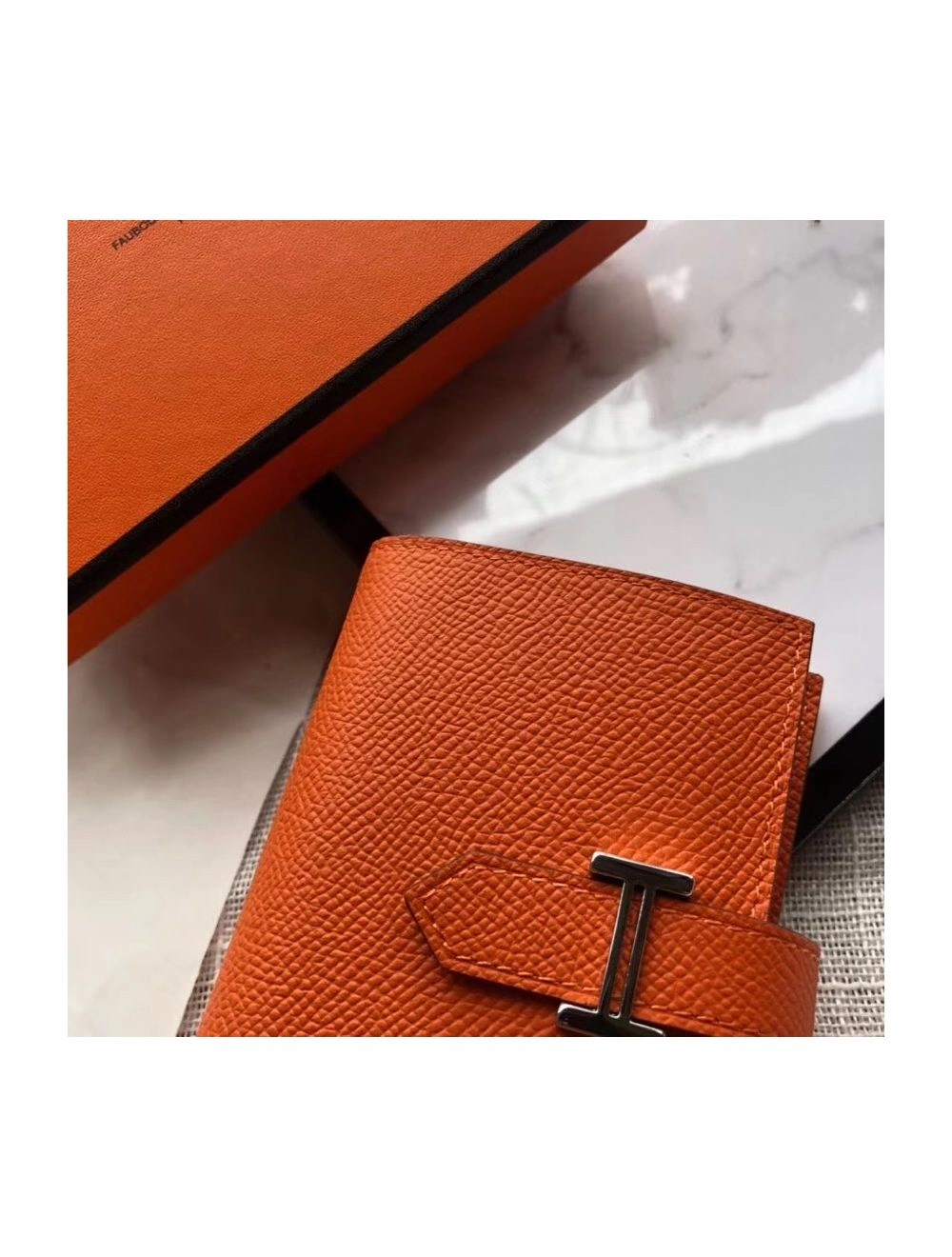 Hermes Bearn Mini Wallet In Orange Epsom Leather