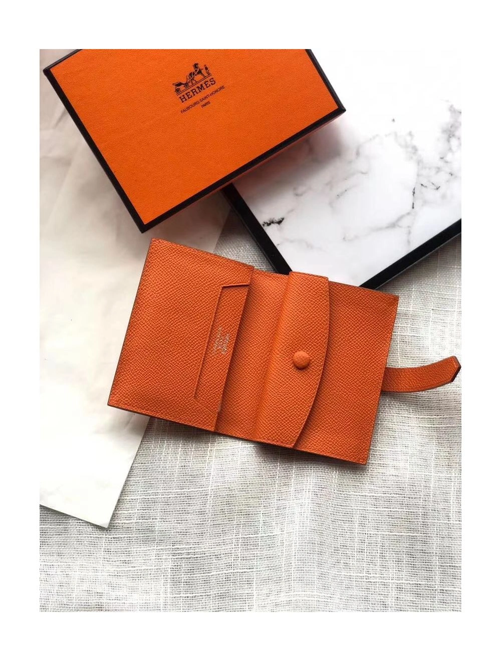 Hermes Bearn Mini Wallet In Orange Epsom Leather