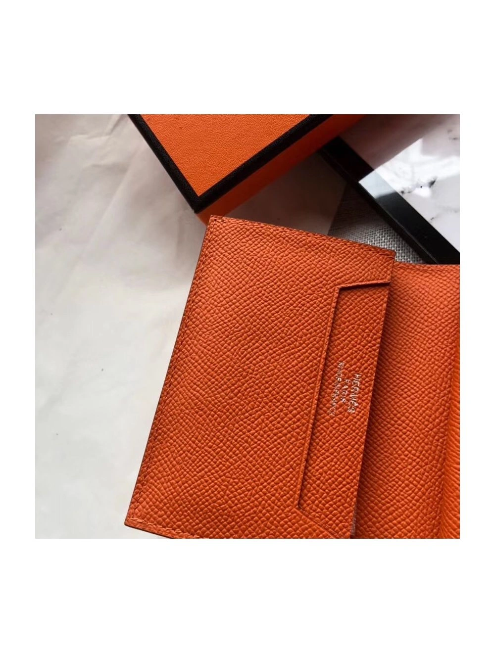 Hermes Bearn Mini Wallet In Orange Epsom Leather