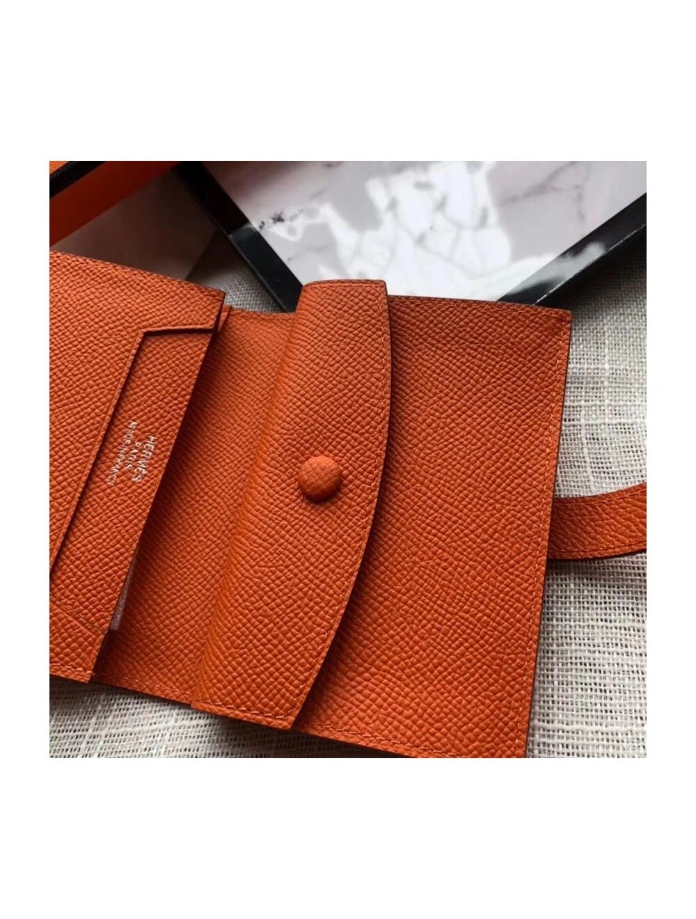 Hermes Bearn Mini Wallet In Orange Epsom Leather