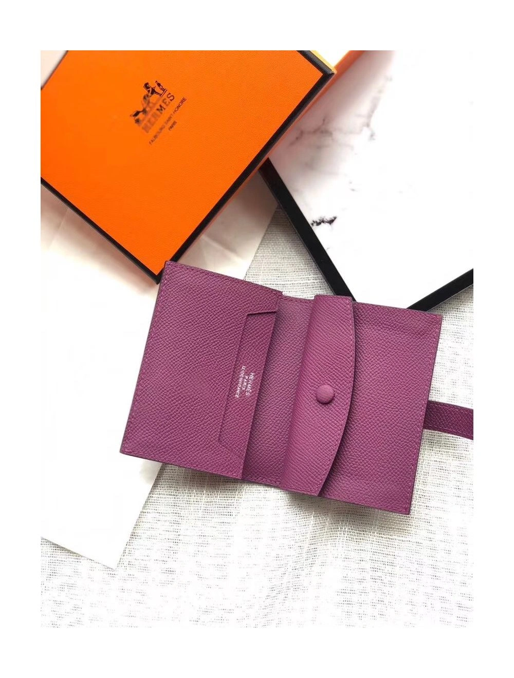 Hermes Bearn Mini Wallet In Purple Epsom Leather