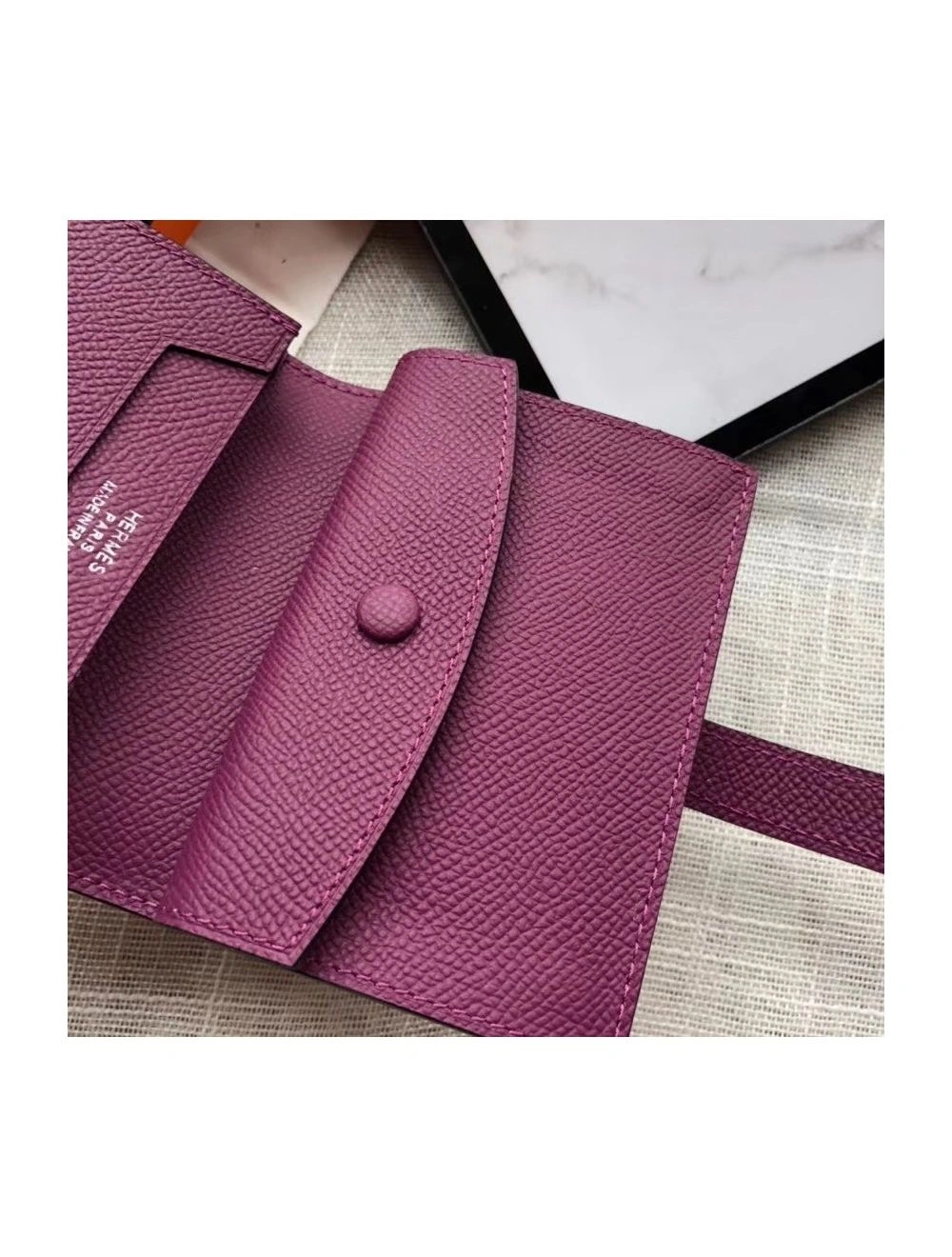 Hermes Bearn Mini Wallet In Purple Epsom Leather