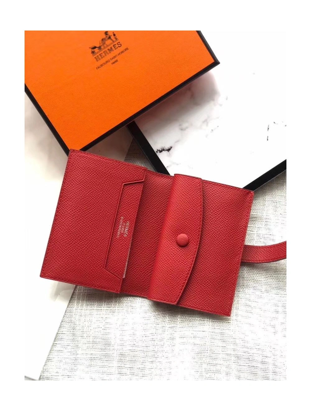 Hermes Bearn Mini Wallet In Red Epsom Leather