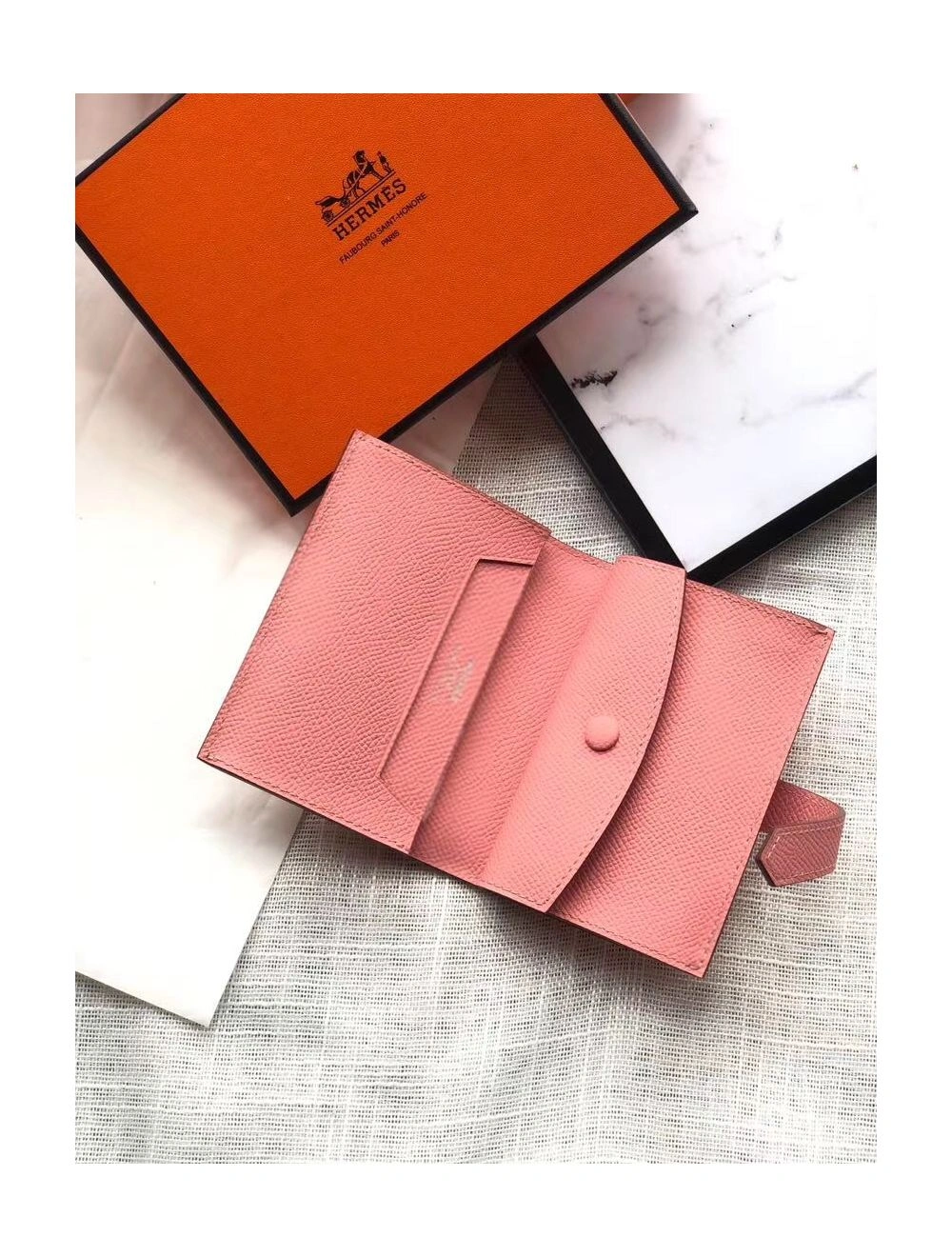 Hermes Bearn Mini Wallet In Rose Confetti Epsom Leather