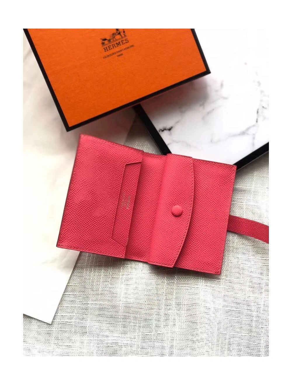 Hermes Bearn Mini Wallet In Rose Lipstick Epsom Leather