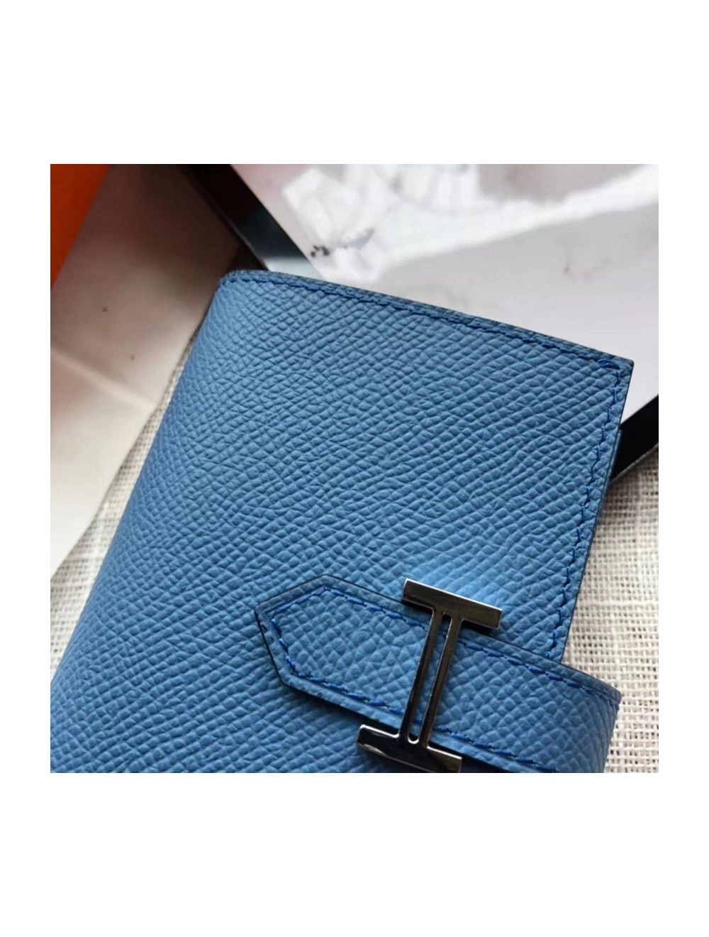 Hermes Bearn Mini Wallet In Sky Blue Epsom Leather
