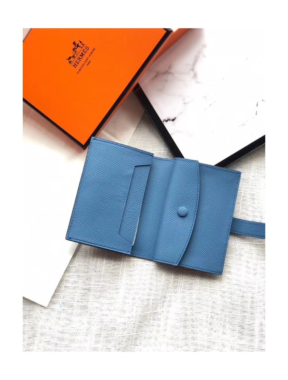 Hermes Bearn Mini Wallet In Sky Blue Epsom Leather