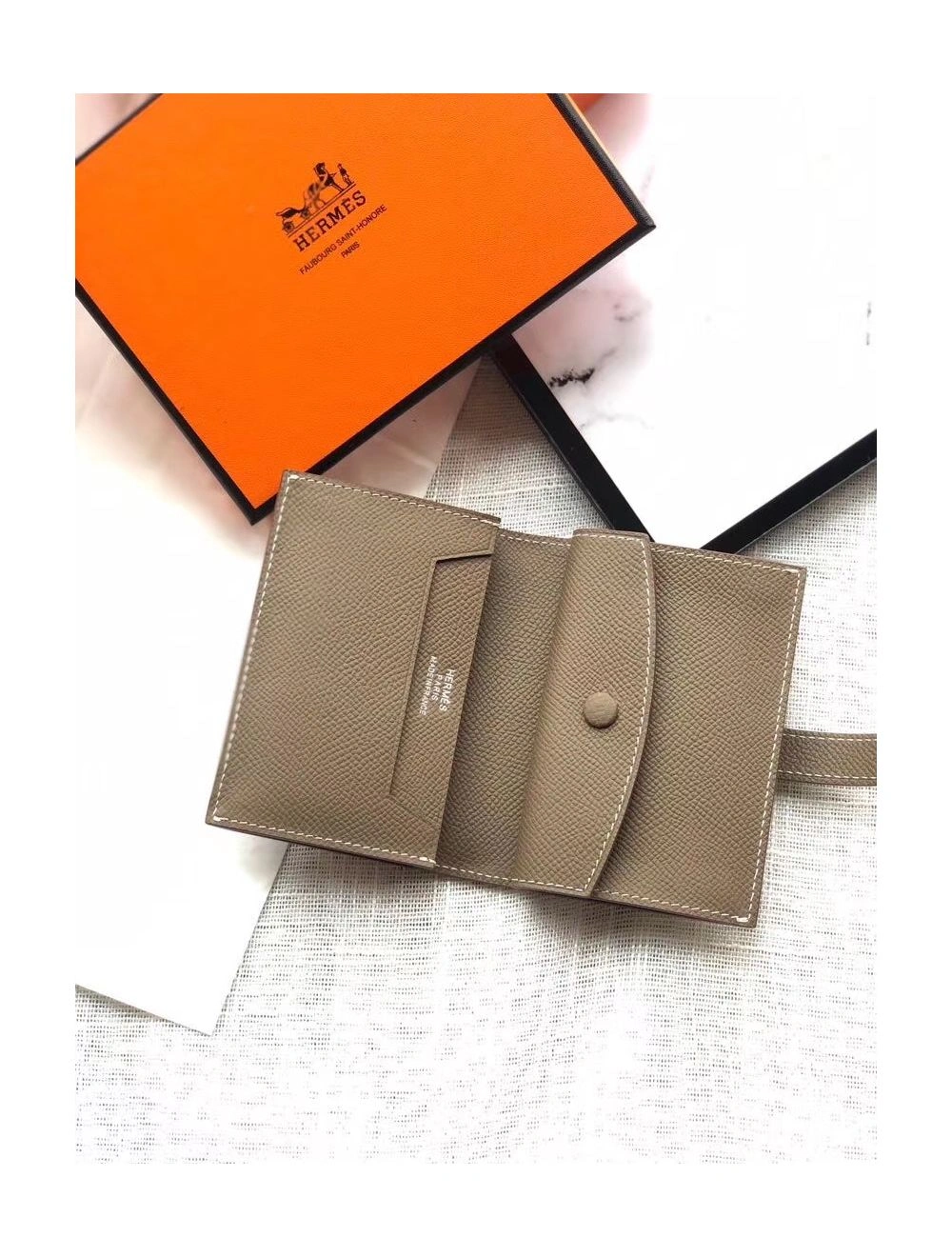 Hermes Bearn Mini Wallet In Taupe Epsom Leather