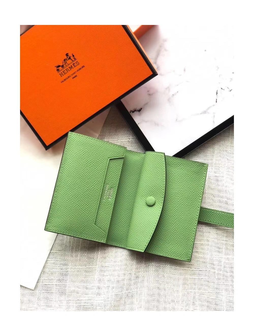 Hermes Bearn Mini Wallet In Vert Criquet Epsom Leather