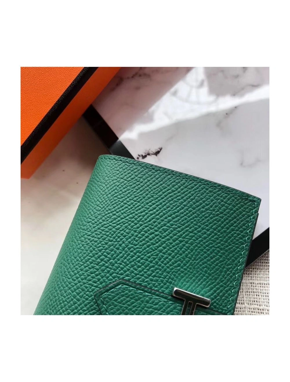 Hermes Bearn Mini Wallet In Vert Vertigo Epsom Leather