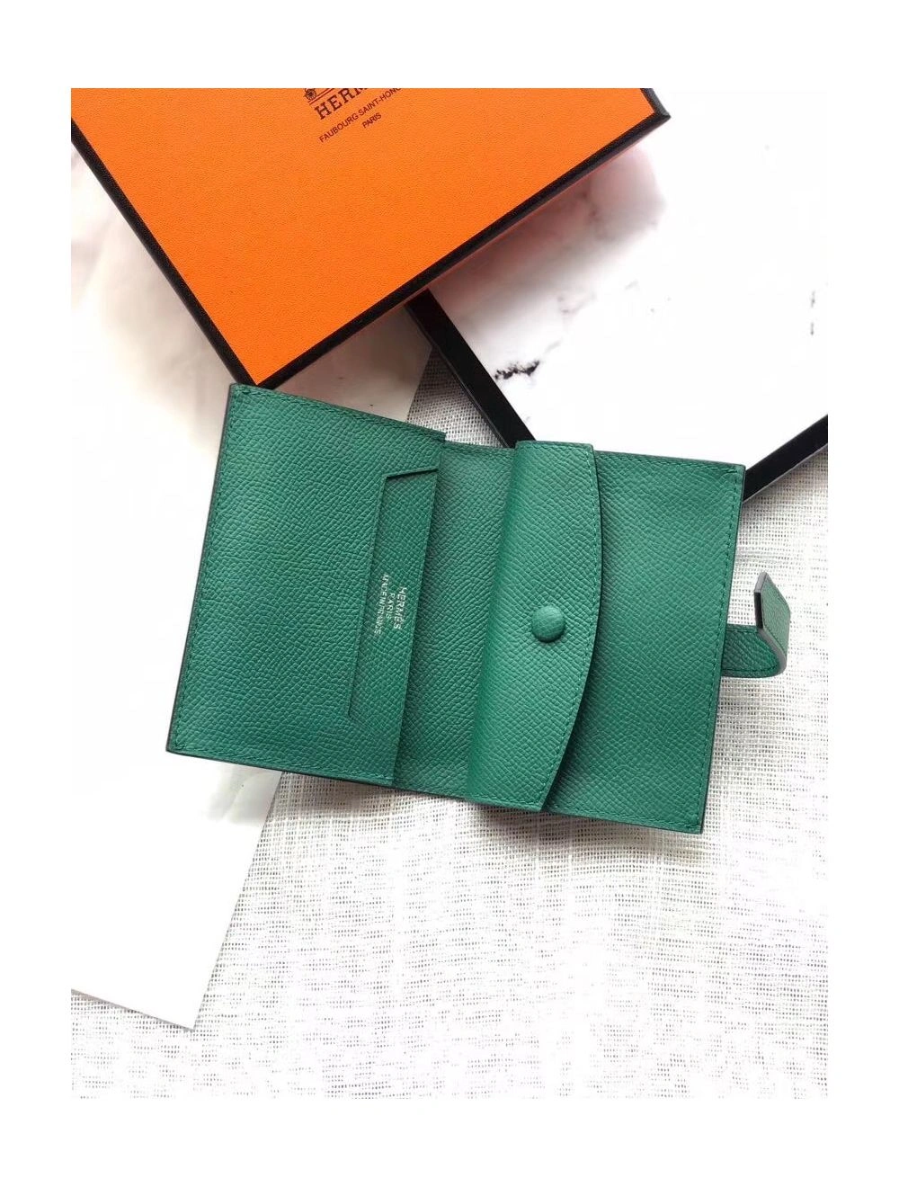 Hermes Bearn Mini Wallet In Vert Vertigo Epsom Leather