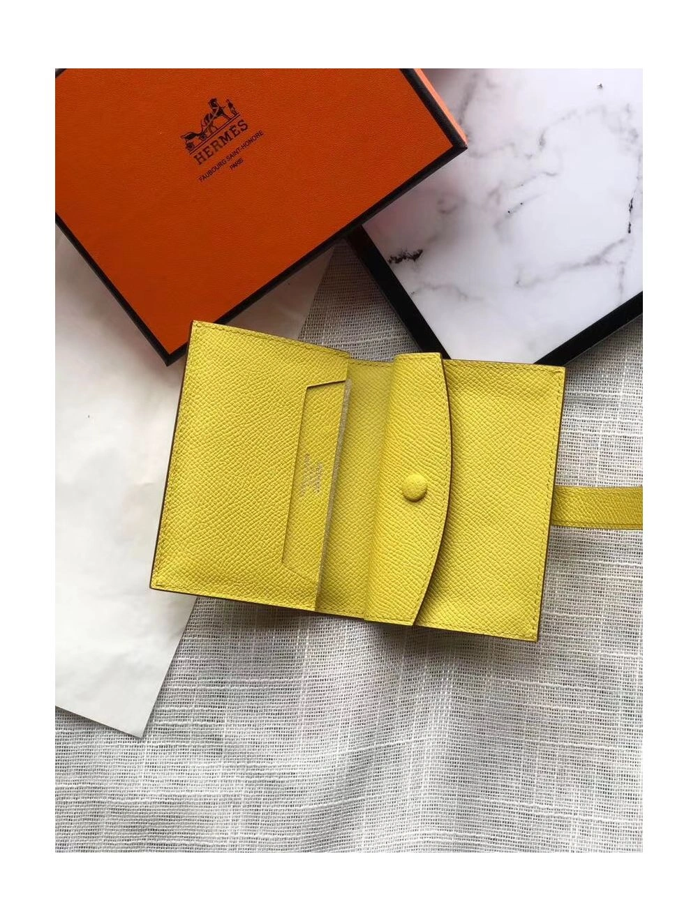 Hermes Bearn Mini Wallet In Yellow Epsom Leather